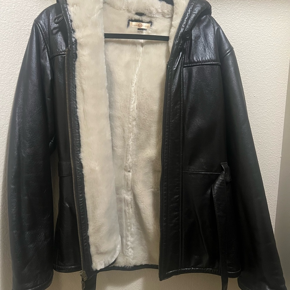 Vintage Wilsons Leather Black Jacket with Cream Faux Fur